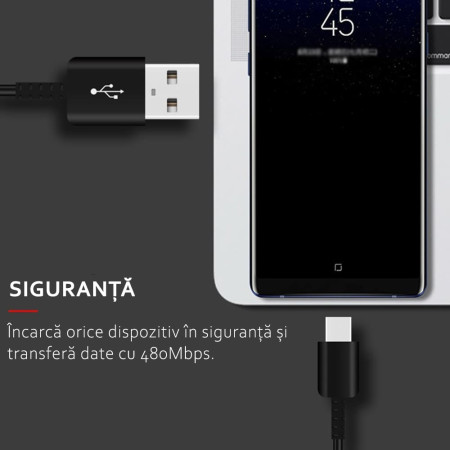 Cablu date Samsung EP-DG970BBE, USB la Tip-C, 2.1A, 1m, Negru