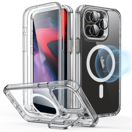 Husa pentru iPhone 15 Pro Max + Folie - ESR Armor Tough Kickstand HaloLock - Clear