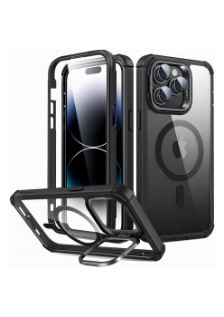 Husa telefon iPhone 14 Pro Max si Folie ESR Shock Armor Kickstand HaloLock, Clear Black