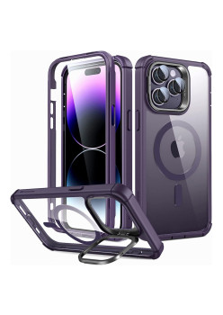 Husa telefon iPhone 14 Pro Max si Folie ESR Shock Armor Kickstand HaloLock, Clear Purple