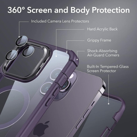 Husa telefon iPhone 14 Pro Max si Folie ESR Shock Armor Kickstand HaloLock, Clear Purple