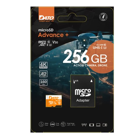 Card de Memorie cu Adaptor, Micro SDXC, 256GB, U3, A2, V30 - Dato Advance+ (DTTF256GU3A2V30AP) - Black