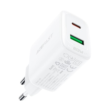 Acumulator pentru Priza, USB, Type-C, 20W, Fast Charging - Acefast - White