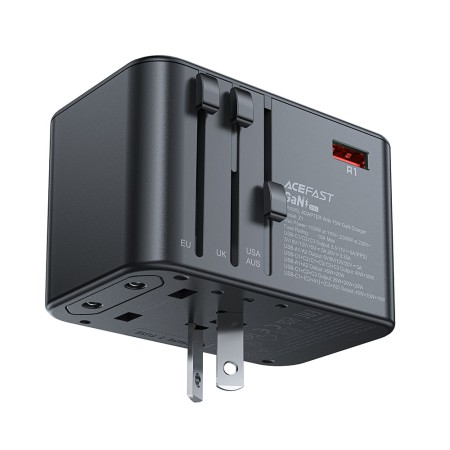 Adaptor pentru Priza 3x Type-C, EU, UK, AUS, US, GaN, PD75W - Acefast - Black