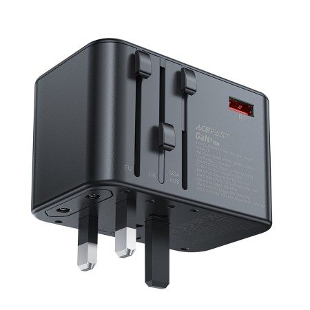 Adaptor pentru Priza 3x Type-C, EU, UK, AUS, US, GaN, PD75W - Acefast - Black