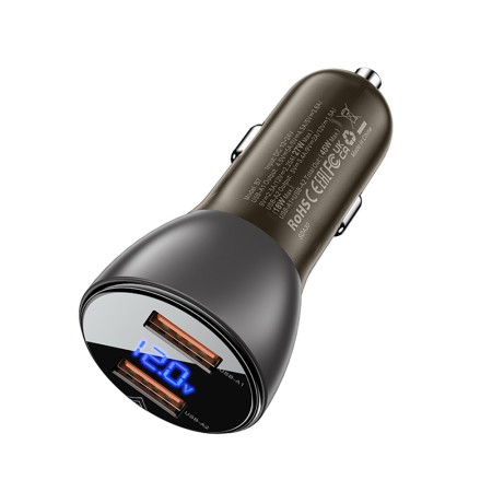 Incarcator Auto 2x USB, Dual Fast Charging, 45W, Display Digital LED - Acefast - Transparent Black