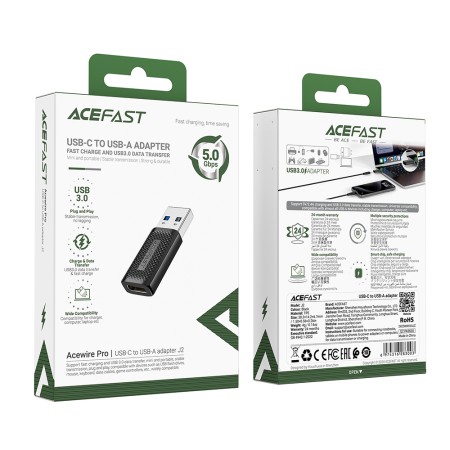 Adaptor cu Incarcare Fast, Type-C to USB 3.0, Data Transmission, 5Gbps - Acefast - Black