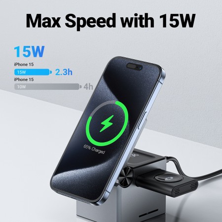 Statie de Incarcare 3in1 pentru Telefon, TWS Headset and Apple Watch, 15W - Acefast - Metal Gray