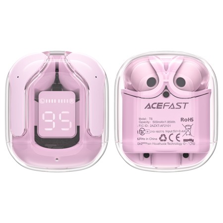 Casti Type-C, Bluetooth 5.3, IPX4, ENC, LED Display Digital - Acefast - Pink Lotus