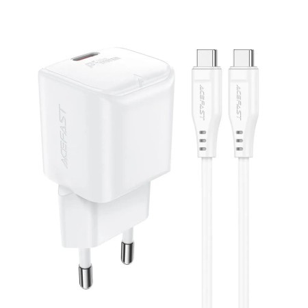 Acumulator pentru Priza, Type-C, GaN, 30W, Power Delivery cu Cablu USB-C - Acefast - White