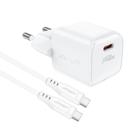 Acumulator pentru Priza, Type-C, GaN, 30W, Power Delivery cu Cablu USB-C - Acefast - White