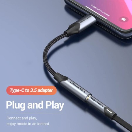 Adaptor casti Type-C la Jack 3.5mm, cu DAC - Vention (BGJHA) - Gray