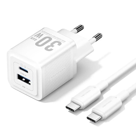 Incarcator EU, GaN, Type-C, USB, PD30W, Fast Charging - Vention (TZ-FEQW0-EU-01) - White