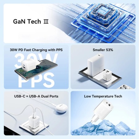 Incarcator EU, GaN, Type-C, USB, PD30W, Fast Charging - Vention (TZ-FEQW0-EU-01) - White