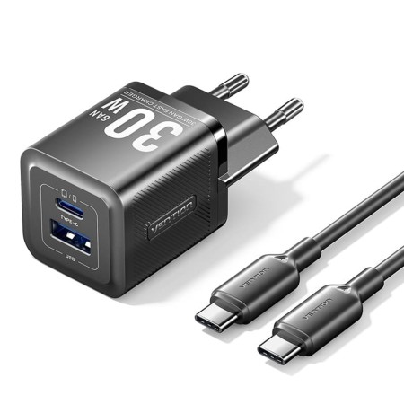 Incarcator EU, GaN, Type-C, USB, PD30W, Fast Charging - Vention (TZ-FEQB0-EU-01) - Black