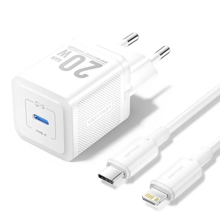 Incarcator pentru priza EU, Type-C, 20W, GaN, cablu USB-C la Lightning, 1m - Vention (TZ-FEPW0-EU-02) - White