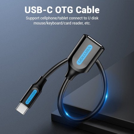 Adaptor cu Functia OTG, Type-C la USB 2.0, U-Disk Reader, Stable Connection, 0.15m - Vention (CCSBB) - Black