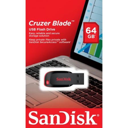 Stick de Memorie 64GB, USB 2.0 - SanDisk (SDCZ50-064G-B35) - Black / Red