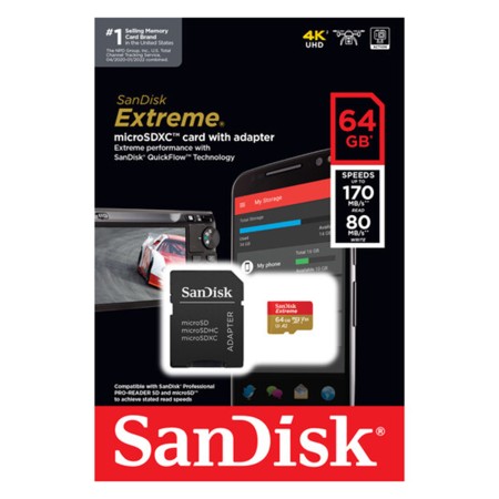 Card de Memorie, 64GB, MicroSDXC - SanDisk Extreme(SDSQXAH-064G-GN6MA) - Black