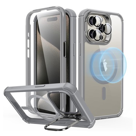 Husa pentru iPhone 15 Pro Max - ESR Shock Armor Kickstand HaloLock - Clear Grey