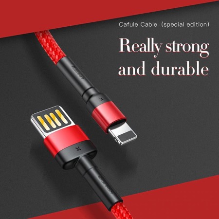 Cablu USB la Lightning, 480Mbps, 2.4A, 1m - Baseus Cafule Special Edition (CALKLF-G91) - Red / Black