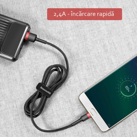 Cablu USB la Lightning, 480Mbps, 2.4A, 1m - Baseus Cafule Special Edition (CALKLF-G91) - Red / Black