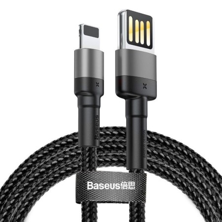 Cablu USB la Lightning, 480Mbps, 2.4A, 1m - Baseus Cafule Special Edition (CALKLF-GG1) - Grey / Black