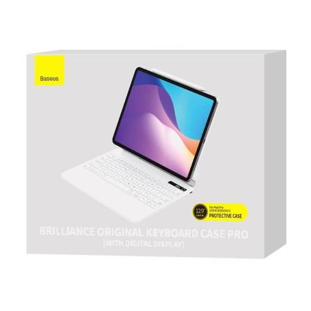 Husa pentru iPad Pro 12.9 (2018/2020/2021/2022) - Baseus Brilliance Magnetic Keyboard Case Digital Display (ARJK010302) - White