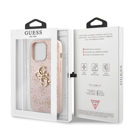 Husa pentru iPhone 13 Pro - Guess Leather 4G Metal Logo (GUHCP13L4GMGPI) - Pink