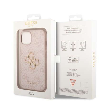 Husa pentru iPhone 14 - Guess Leather 4G Metal Logo (GUHCP14S4GMGPI) - Pink