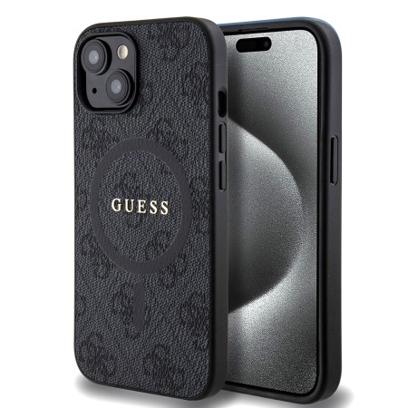 Husa pentru iPhone 15 - Guess 4G Ring Classic Logo MagSafe (GUHMP15SG4GFRK) - Black