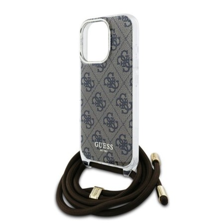 Husa pentru iPhone 16 Pro - Guess Crossbody Cord 4G Print (GUHCP16LHC4SEW) - Brown