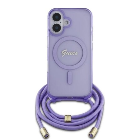 Husa pentru iPhone 16 - Guess IML Crossbody Cord Script MagSafe (GUHMP16SHCTSGNSU) - Purple