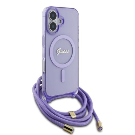 Husa pentru iPhone 16 - Guess IML Crossbody Cord Script MagSafe (GUHMP16SHCTSGNSU) - Purple