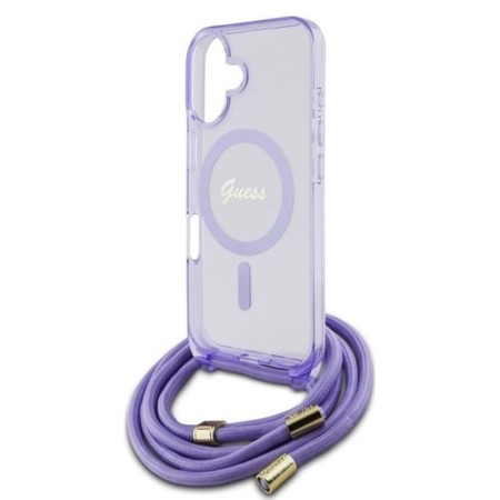 Husa pentru iPhone 16 - Guess IML Crossbody Cord Script MagSafe (GUHMP16SHCTSGNSU) - Purple