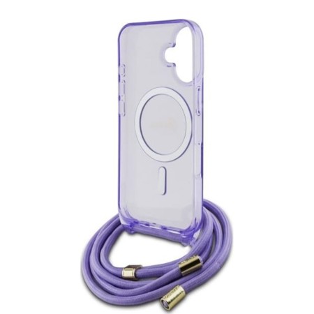 Husa pentru iPhone 16 - Guess IML Crossbody Cord Script MagSafe (GUHMP16SHCTSGNSU) - Purple