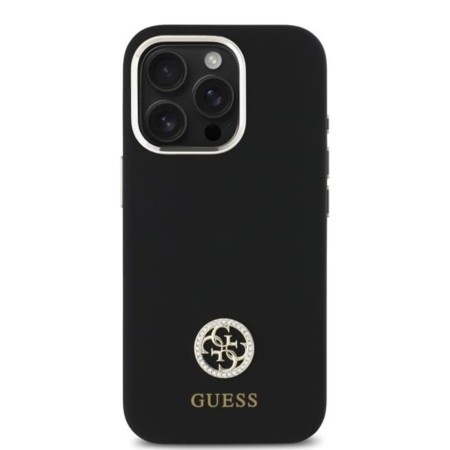 Husa pentru iPhone 16 Pro Max - Guess Silicone Logo Strass 4G (GUHCP16XM4DGPK) - Black