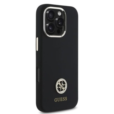 Husa pentru iPhone 16 Pro Max - Guess Silicone Logo Strass 4G (GUHCP16XM4DGPK) - Black