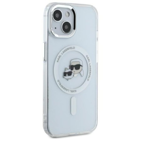 Husa pentru iPhone 14 - Karl Lagerfeld IML MagSafe (KLHMP14SHLSKCH) - White Metal KarlandChoupette Head