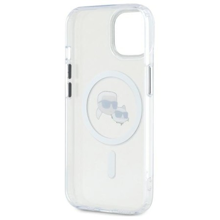 Husa pentru iPhone 14 - Karl Lagerfeld IML MagSafe (KLHMP14SHLSKCH) - White Metal KarlandChoupette Head