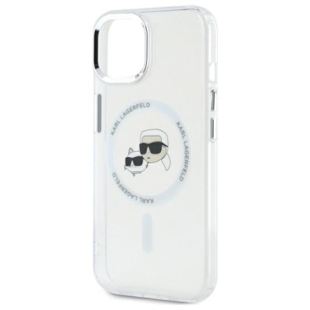 Husa pentru iPhone 14 - Karl Lagerfeld IML MagSafe (KLHMP14SHLSKCH) - White Metal KarlandChoupette Head