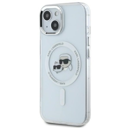 Husa pentru iPhone 14 - Karl Lagerfeld IML MagSafe (KLHMP14SHLSKCH) - White Metal KarlandChoupette Head