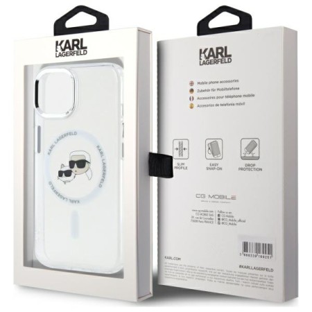 Husa pentru iPhone 14 - Karl Lagerfeld IML MagSafe (KLHMP14SHLSKCH) - White Metal KarlandChoupette Head