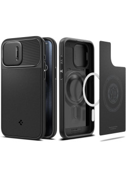 Husa iPhone 15 Pro Spigen Optik Mag Armor, Black