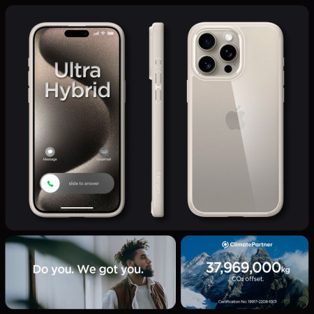 Husa pentru iPhone 15 Pro Spigen Ultra Hybrid, Natural Titanium