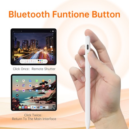 Stylus Pen pentru Tableta, Bluetooth, Type-C, 130mAh, 5V, 0.2A, Palm Rejection, Tilt Pressure Sense - Techsuit (AC10-CP) - White