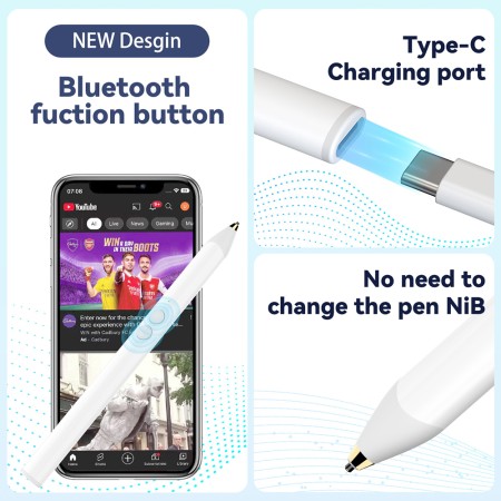 Stylus Pen Universal, 105mAh, USB-C - Techsuit (UA20) - White