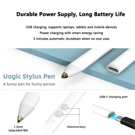 Stylus Pen Universal, 105mAh, USB-C - Techsuit (UA20) - White