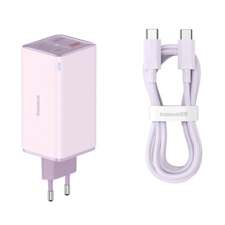 Incarcator 2x USB, 2x Type-C, 100W + Cablu Type-C, 100W, 20V, 5A, 1m - Baseus GaN6 Pro (P10162705532-00) - Purple