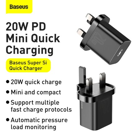 Incarcator Type-C cu Plug UK, Quick Charge 20W - Baseus Super Si (CCSUP-K01) - Black